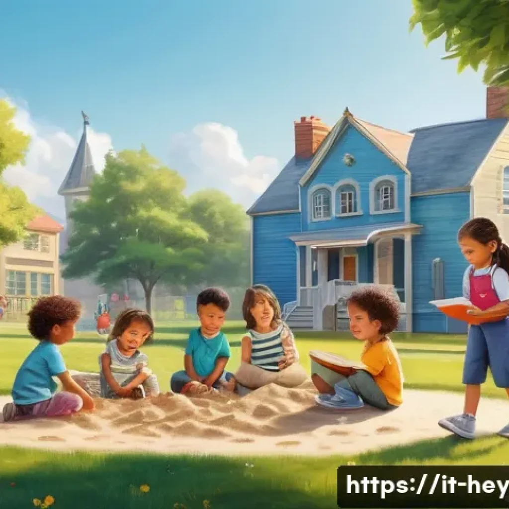 헤이지니의 어린이 유튜브 세계 - **Prompt:** "A brightly colored cartoon illustration of a group of kindergarten children playing in ...