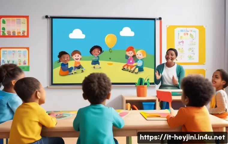 헤이지니 어린이 교육 콘텐츠 - A cheerful scene of a diverse group of young children aged 2-5 years sitting together in a bright, c...