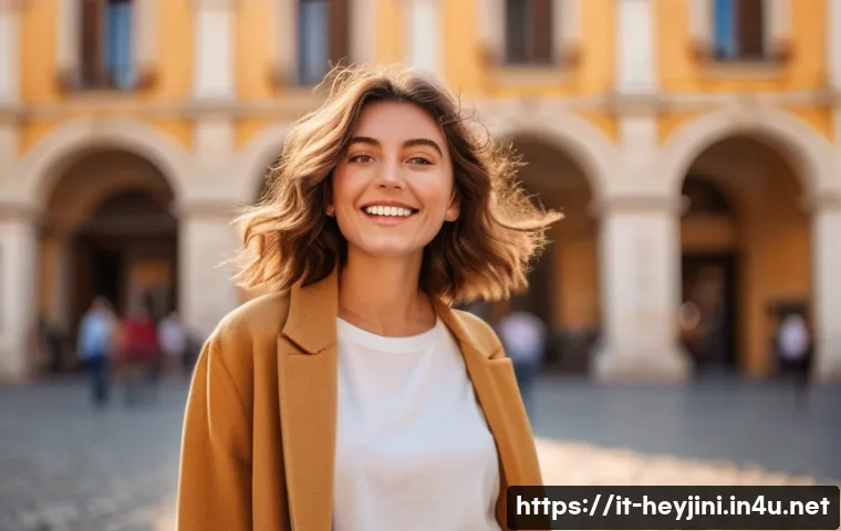 헤이지니의 성격적 특징 - A vibrant portrait of a young Italian female influencer smiling genuinely with warm, expressive eyes...