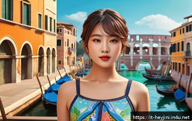 헤이지니 팬들의 창작물 - A vibrant digital painting showcasing a fan art of Haejini wearing stylish, colorful modern Italian-...