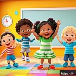 Home 20 헤이지니의 주요 시청 연령층 - A vibrant and colorful preschool classroom scene inspired by Hey Jini, featuring diverse, friendly a...
