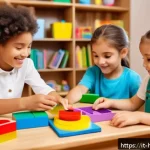 Home 18 헤이지니와 교육적 가치를 담은 콘텐츠 - A cheerful preschool classroom scene in Italy featuring a group of young children around a colorful ...