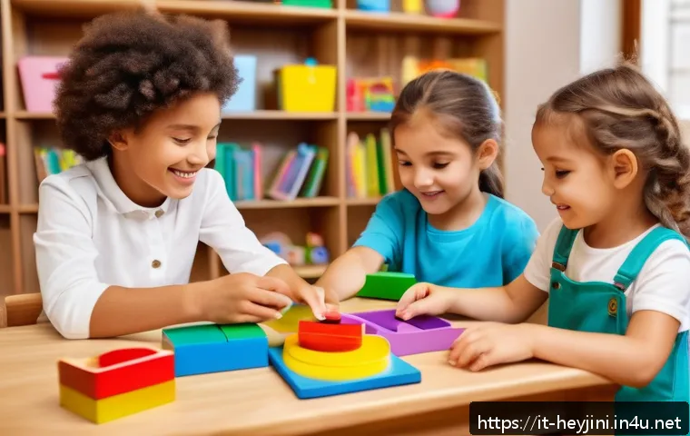 헤이지니와 교육적 가치를 담은 콘텐츠 - A cheerful preschool classroom scene in Italy featuring a group of young children around a colorful ...